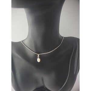 Vintage Necklace Chain Imitation Pearl Bead White Silver Tone Jewelry Bride